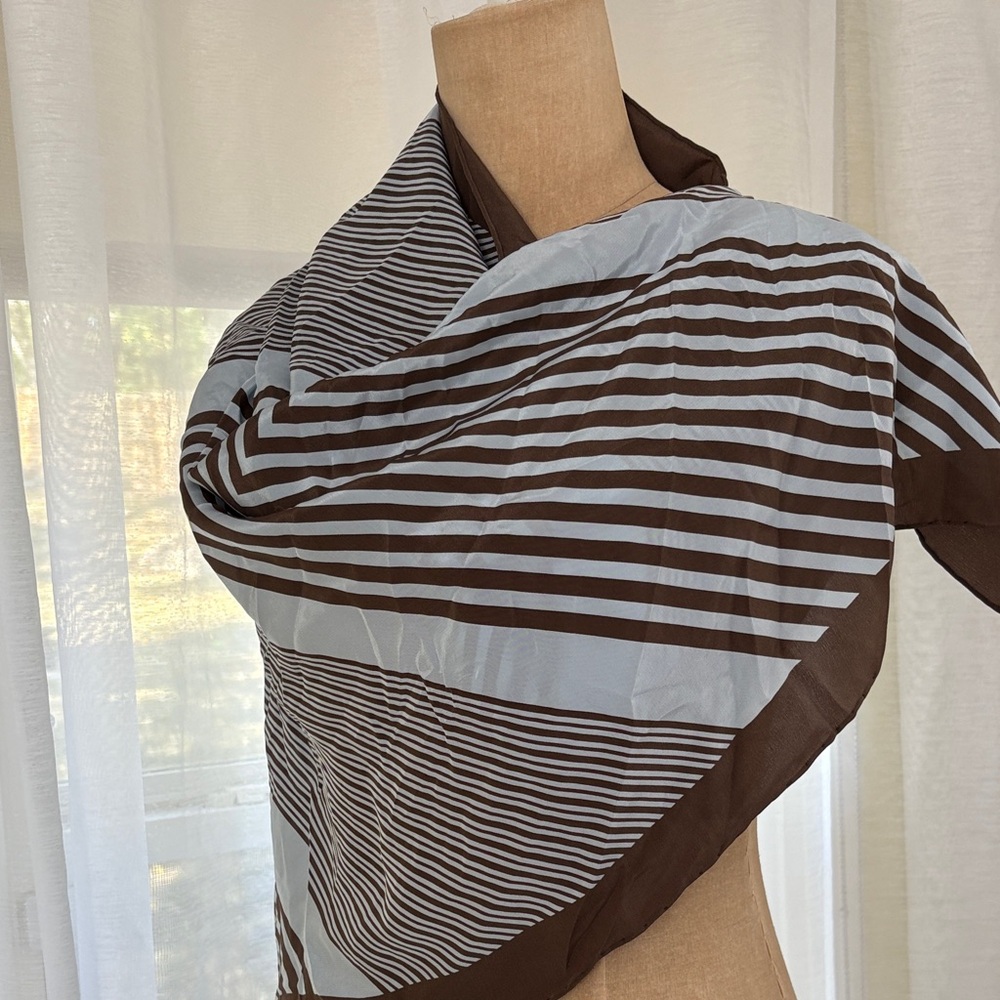 Tanner Brown and Blue Striped Silk Scarf 34” x 34”